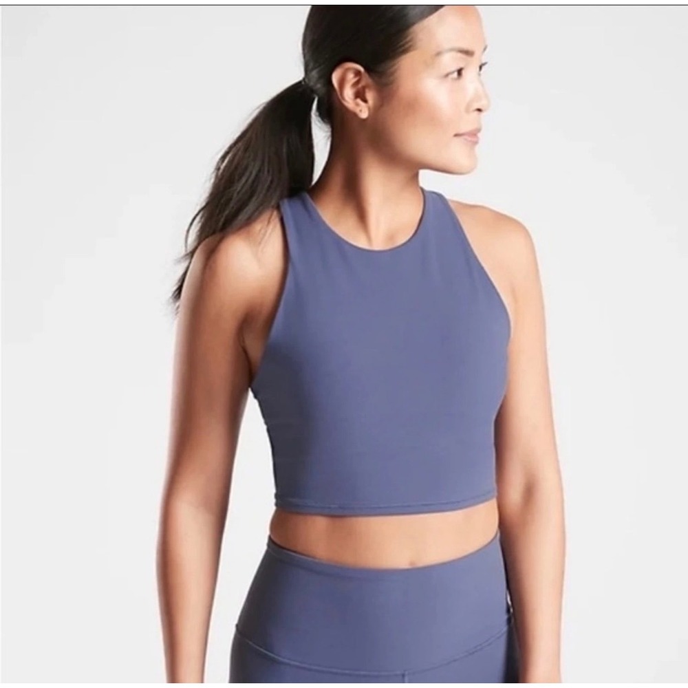 Athleta Conscious Crop A-C Bra High Neck Racerback Blue Navy Small